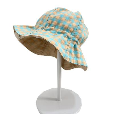 China Customizable Summer Sunshade Fashion Picture Baby Plaid Cotton Bucket Hat for sale