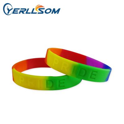 China Fashionable Hot Selling Custom Personality Rainbow Silicone Wristbands Logo Wristbands For Promotion Y062506 for sale