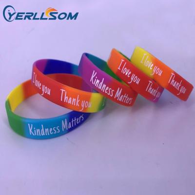 China Punk Commercial High Quality Customized Colorful Silicone Bracelets / YERLLSOM Rainbow Assurance 7 Colors Segmented Silicone Bracelets for sale