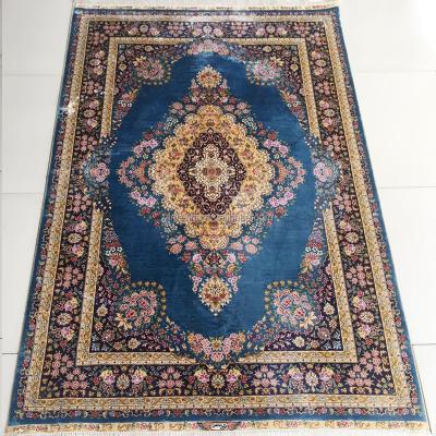 China Oriental Blue Floral Natural 4x6 Handmade Blankets Hand-knotted Persian Silk Blanket On Sale For Korean Bedroom for sale