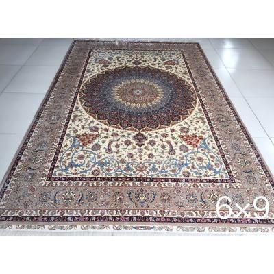 China Traditional Ivory White Blanket 6x9 Handmade Silk Persian Hand Knotted Grand Central Medallion Isfahan Nain Design For Sale for sale