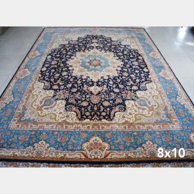 China Traditional Blue Decorative Luxury 8x10 Blankets For Living Room Persian Silk Rugs Hand Knotted Handmade High Quality for sale