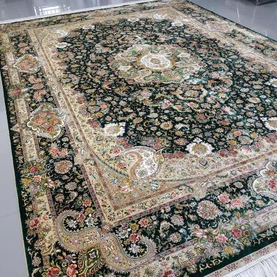 China Henan Dark Green Handmade Persian Silk Blanket 10x14 Kazakhstan Traditional Custom Foto Knotted Blankets for sale