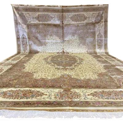 China Traditional 12x15 Large Kashmiri Persian Pure Hand Knotted Handmade Oversized 100% Silk on Silk Carpet for Luxury Large Villa Large Bedroom for sale