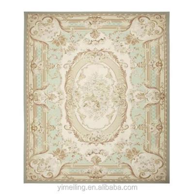 China Extra Large 6m French Light Green Aubusson Blankets 17x20 Hand Knotted For Large Home Hand Made In Chinese Factory Price for sale