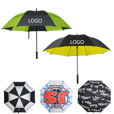 China Large CLASSIC Fiberglass Umbrella Designer Custom Branded Logo Large Customized Promotional Windproof Golf Umbrella With Logo for sale