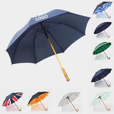 China 23inch logo printing j stick CLASSIC heavy duty custom wood stick straight wind discount straight wooden umbrella for sale