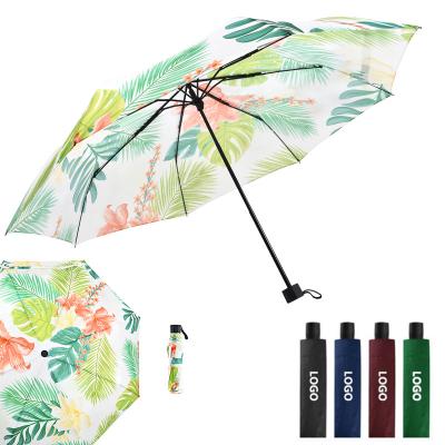 China CLASSIC Lady Women's Girl Advertising Compact Portable Custom Logo Printing Full Rain Three Folding Travel Umbrella With Logo for sale