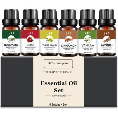 China Skin Revitalizer Rosemary Rose Ylang Cinnamon Vanilla Myrrh Oil 6 Set Aromatherapy Gift Packs Essential Oil For Diffuser Massage Relax Calming for sale