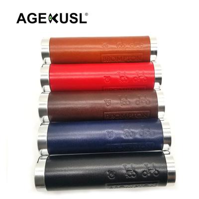 China Folidng Bike AGEKUSL Bike Grip Vintage Leather Handlebar Double Lock 100mm 110mm 120mm Use For Brompton Pikes 3Sixty Folding Bicycle Grips for sale