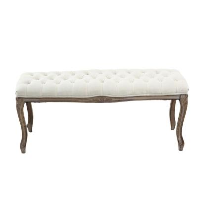 China Custom Made Modern Wooden White Rubber Cotton Solis Linenfabric Bedroom Bench Ksf25001 for sale