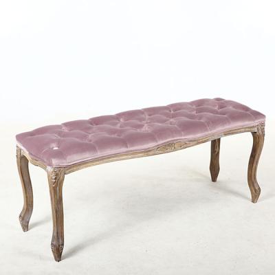 China Durable Chinese Wooden Home Luxury Pink Velvet Park Antique Wooden Bench for sale