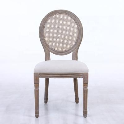 China Durable Stylish Rattan Back Chaise Louis Xvi Modern Rubber Wood Garden Dining Table Chairs for sale