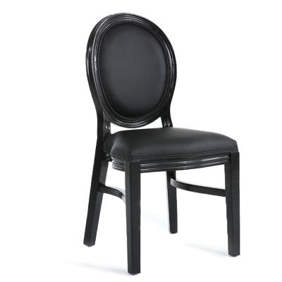 China Other Anji Kasei Solid Wood Home Restaurant Stackable Wooden PU Black Leather Dining Chair for sale