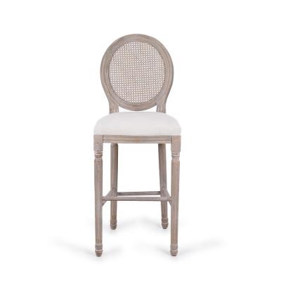 China EUROPEAN China made antique style durable rubber wood cotton high wooden rattan canvas bar stool for sale