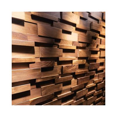 China Natural-pattern of the dining room is decorated with 3D wall panels in black / walnut mosaic art wall for sale