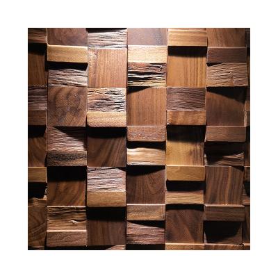 China Dining room natural-patternde 3D wall panel interior decoration wall art background wall walnut mosaic square brick for sale