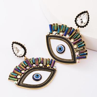 China FASHIONABLE New Design Bohemian Glass Beads Eye Shape Dangle Earrings Oil Drip Evil Eyes Earrings for sale