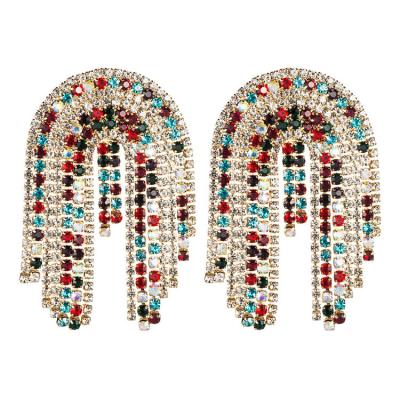 China European Luxury Bridal Bridge Shaped Rainbow Crystal Tassel Drop Earrings BOHEMIA Rhinestone Earring Vault for sale