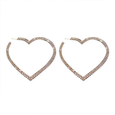 China 2020 Big Circle Heart Nickel Free Fashion S925 Sterling Post Gold Plated Rhinestone Earring Women's Big Circle Jewelry for sale