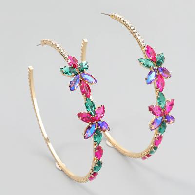 China New Arrival TRENDY Fashion Full Crystal Rhinestone Flower Diamond Gold Plated Big Circle Earring For Girls for sale