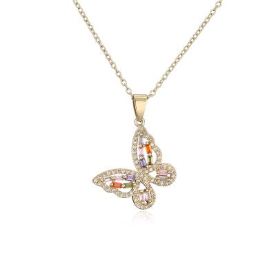 China 2021 New Arrival FASHIONABLE Brass Zircon Butterfly Statement Pendant Necklace For Women for sale