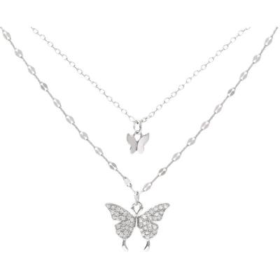 China FASHIONABLE Wholesale Delicate High Quality Silver Plated Butterfly Multilayer Pendant Necklace For Women for sale