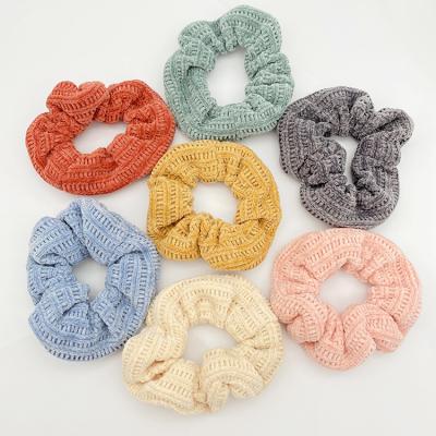 China Most Popular Hot Corduroy Fabric Solid Color Hair Knitting Elastic Hair Band Scrunchies For Girls for sale