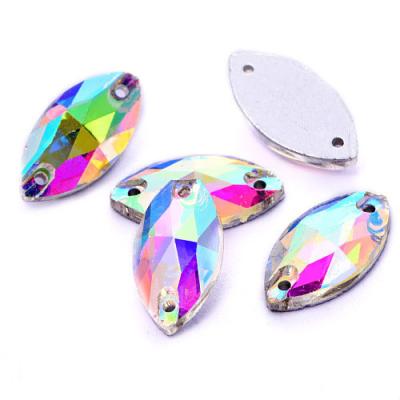 China Flatback Flat Back Sew On Crystal Ab Horse Eye Rhinestone Navette Shaped Glass Stones For Clothing DIY Armment Dress Bags Shoes Beads for sale