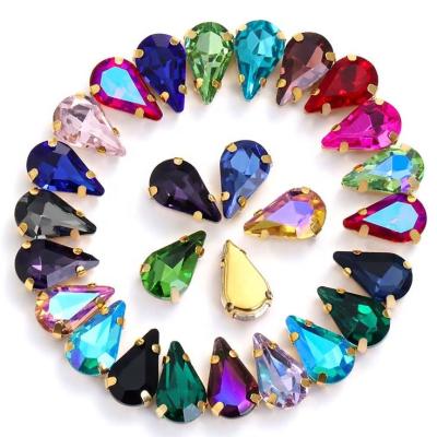 China Crystal Rhinestone Real Nail Art Sewn Flatback Drop Shape Diy Sew On Nail Art Glasses Available Bow for sale