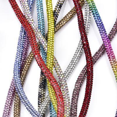 China Flatback Making Rhinestones Rope Chain Rhinestone String Trim Colored Glass Strass 6mm Tube Crystal Cord Rhinestone Rope Applique for sale