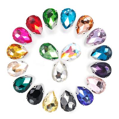 China Wholesale Pointback Drop Formed Garment Glass Sew On Crystal Rhinestones With Gold Silver Claw DIY Jewelry Making for sale