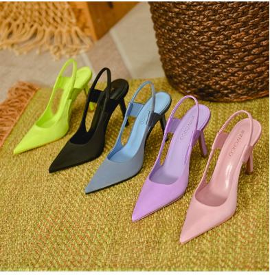 China Printed 2022 New Stylish Stiletto Heels Ladies Sandal Toe Temperament Pink Women Footwear Stiletto Heels Shoes for sale