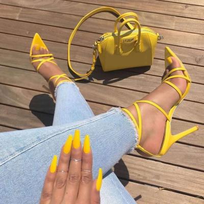 China New Fish Summer Fashion Trend Sharp Mouth Cross Strap Large Size Stilettos Heel Sandals Shoe For Woman Ladies High Heel Sandals for sale