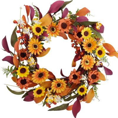 China Outdoor Indoor Decoration Artificial Sunflower Fall Maple Leave Garland for Fall Festival and Thanksgiving Decor for sale