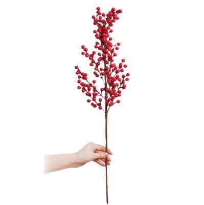 China Indoor Outdoor Decoration Small Artificial Red Berry Branches Bouquet Vase Filler For Christmas Decorations for sale