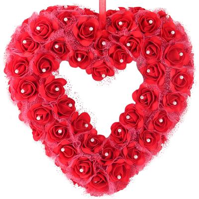 China Wedding Decoration Low MOQ Real Touch Red Heart Flowers Latex Garland With Beads For Wedding Arrangements for sale