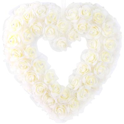 China 2022 Wedding Decoration Best Selling Amazon Ivory Foam Rose Artificial Flower Heart Garland Decorative For Wedding Favor for sale