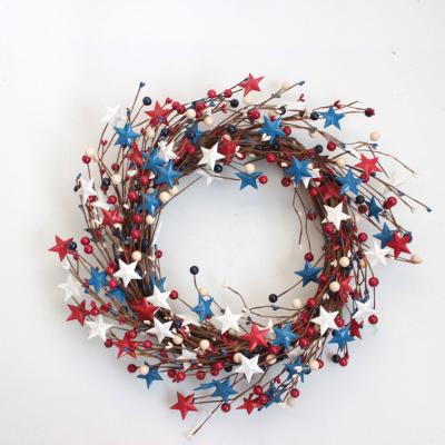 China Red Blue Berry Twig Independence Day Indoor Outdoor Decoration Patriotic Garland Decorations 17 Inch for sale