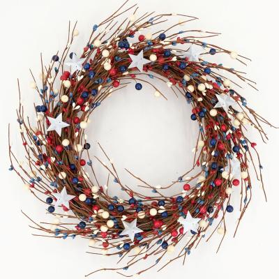 China Outdoor Indoor Decoration Patriotic Wreath with Berry Red White Blue Twigs and Stars for Door Decoration for sale