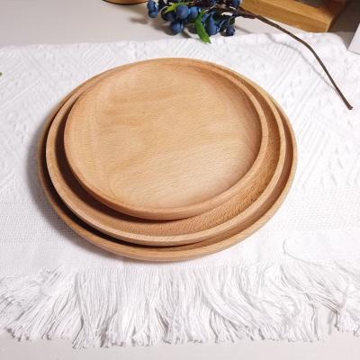 China Sustainable Natural  Beech Wood Round Wood Plates  Easy Cleaning & Lightweight for Dishes Snack Dessert for sale