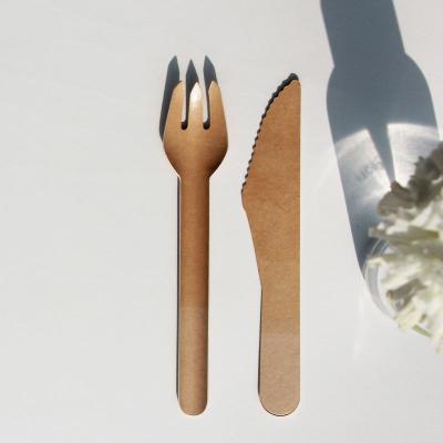 China Biodegradable FSC Certificate Fruit and Vegetable Tools Stronger Paper Knife Fork Spoon Biodegradable Paper Cutlery for sale