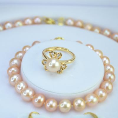 China Lovely Cute Design Pearl Stud Bracelet Necklace Set Pearl Earing Jewelry Open Girlfriend Gift for sale