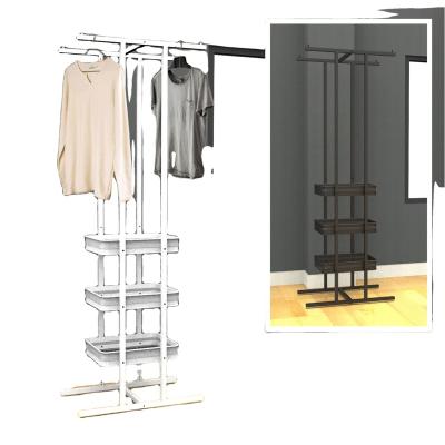 China Modern steel Gaerment rack clothes drying rack stand Black color incl 3 pcs basket for sale