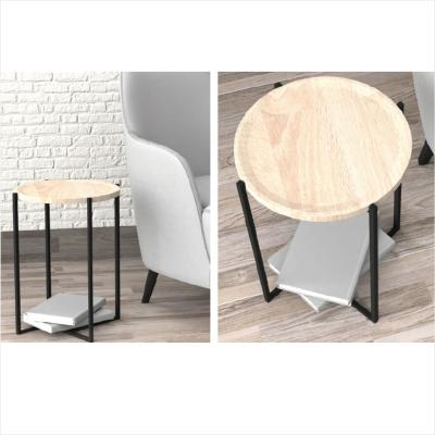 China Stable Living room side table MDF wood top with oak veneer steel in black color coating for sale