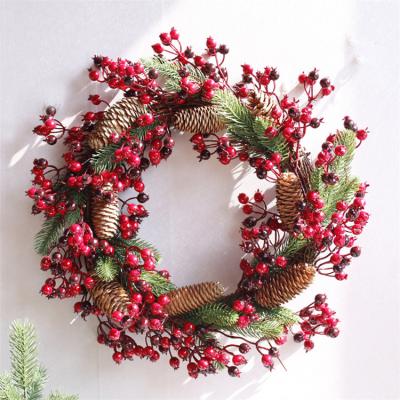 China Flower Personalized Artificial Christmas Wreaths Red Berry Wreath With Natural Pine Cone for sale