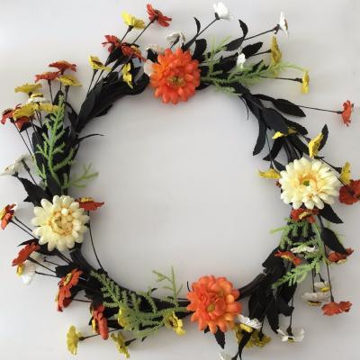 China 2017 new flower design 20 inch floral garland with yellow and orange sunflowers door wreath decoration for sale