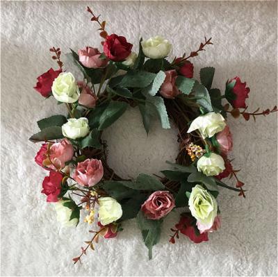 China 2017 New Natural Looking Silk Low Rattan Rose Wedding Flower Wreath Garland W/Twig Flower Vine Ornaments Decoration for sale