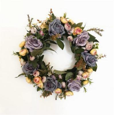 China Vacation Rose Flower Silk Door Wreath for sale