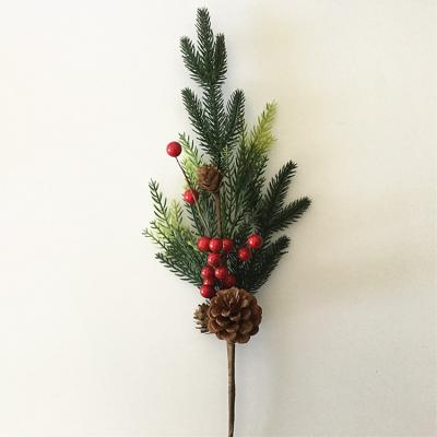 China 2019 Artificial Red Flower Christmas Decor Pine Branches Berries Pick With Pinecone for sale